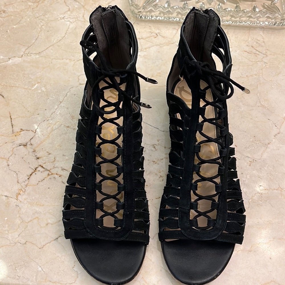 Sam Edelman Black Suede Lace Up Sandal